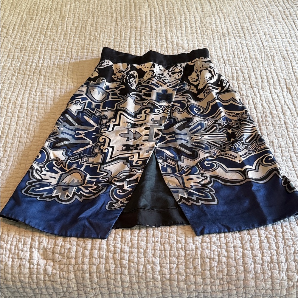 Tibi Navy and White Silk Skirt